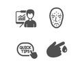 Face biometrics, Quick tips and Presentation icons. Blood donation sign. Vector Royalty Free Stock Photo