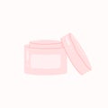 Face or body cream open jar. Hand drawn pink color vectore icon on light background.