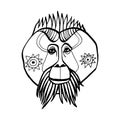 The face of Bornean Orangutan. Line art black vector drawing. Totem animal, tattoo design, symbol