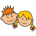 Face of children, boy and girl, pair, vector illustration