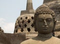 face of buddha statue on the top of borobudur temple, yogyakarta, Indonesia Royalty Free Stock Photo