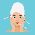 Face Care and Treatment Flat Vector Illustration. Royalty Free Stock Photo