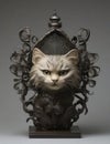 Head of a cat framed in an antique decorative frame or shield Royalty Free Stock Photo