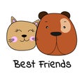 Face cat and dog best friends white background. Royalty Free Stock Photo