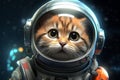 Face of cat in spacesuit looking something, AI generative