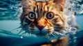 Face cat underwater. Close up