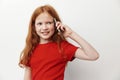 Face caucasian phone kid technology children girl female little cute person young