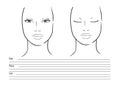 Face chart Makeup Artist Blank. Template. illustration. Royalty Free Stock Photo