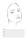 Face chart Makeup Artist Blank. Template. illustration. Royalty Free Stock Photo
