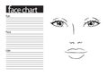Face chart Makeup Artist Blank. Template. illustration. Royalty Free Stock Photo