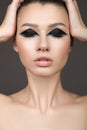 Face close up. Cosmetics, natural makeup. Eyeshadow. naked