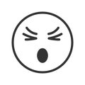 Face with confounded emotion, closed eyes, open mouth and scrunched mimicry. Dizzy, grumpy, unhappy, sad emoticon icon