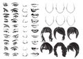 Face constructor, eyes, lips, noses and hair, vector woman face parts, head character. Vector illustration