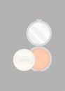 Face cosmetics. Vector face powder with pillow in round gray, compact container isolated on gray background. Womens