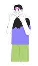 Face covering embarrassed korean young man 2D linear cartoon character