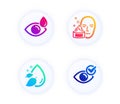 Face cream, Water drop and Eye drops icons set. Check eye sign. Gel, Serum oil, Check vision. Vision. Vector