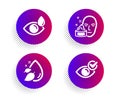 Face cream, Water drop and Eye drops icons set. Check eye sign. Gel, Serum oil, Check vision. Vision. Vector