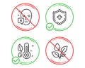 Face declined, Thermometer and Medical shield icons set. Plants watering sign. Vector