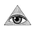 Face detailed. seeing eye in the triangle. Fashion Tattoo artwork for Girls. Engraved hand drawn in old vintage sketch