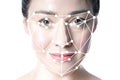 Face detection or facial recognition grid overlay on face of woman Royalty Free Stock Photo