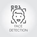 Face detection icon. Facial biometric recognition. Men head, frame scanning and code control. Technology identification