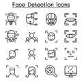 Face detection, Face recognition icon set in thin line style