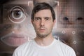 Face detection and recognition of man. Computer vision and machine learning concept