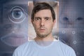 Face detection and recognition of man. Computer vision and machine learning concept