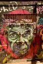 Face on Door Street art graffiti in Valparaiso Chile colorfull Royalty Free Stock Photo