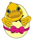 Face of duck with egg with a bow