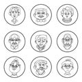 Face of elder people icons. Pensioner head collection