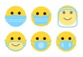 Face emoji in medical mask icon covid vector set