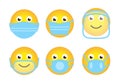 Face emoji in medical mask icon covid vector set