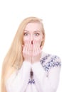 Shocked young woman covering mouth with hand Royalty Free Stock Photo
