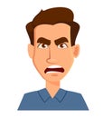 Face expression of a man - anger. Male emotions. Handsome cartoon character. Royalty Free Stock Photo