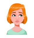 Face expression of redhead woman, disappointed