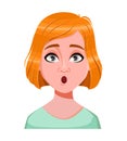 Face expression of redhead woman, surprised