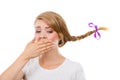 Sad teenage girl in windblown braid hair Royalty Free Stock Photo