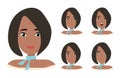 Different female emotions set. Attractive cartoon character. Vector illustration isolated on white background Royalty Free Stock Photo