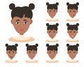 Face expressions of African American woman with dark hair. Different female emotions set. Attractive cartoon character Royalty Free Stock Photo