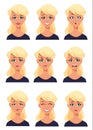 Face expressions of a blonde woman. Different female emotions se