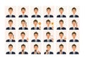 Face expressions of a businessman in suits. Different male emotions and poses set.