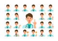 Face expressions of a doctor man in lab coat. Different male emotions and poses set Royalty Free Stock Photo