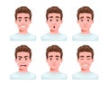 Face expressions of handsome man cartoon character Royalty Free Stock Photo