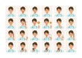 Face expressions of a healthcare professional man in white uniform. Different male emotions and poses set Royalty Free Stock Photo