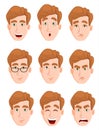 Face expressions of a man with blond hair