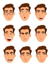 Face expressions of a man. Different male emotions set.