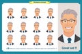 Face expressions of a man.Flat cartoon character. Businessman in a suit and tie.