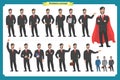 Set of male facial emotions.Flat cartoon character. Businessman in a suit and tie. business people in round icons. vector Royalty Free Stock Photo