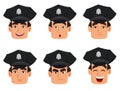 Face expressions of police officer, policeman. Set of different emotions.